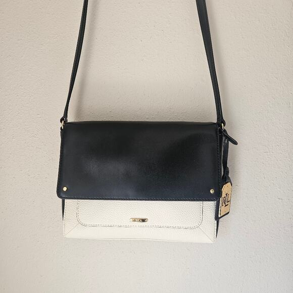 Lauren Ralph Lauren Ivory/Black Crossbody Shoulder Bag Purse - Picture 2 of 11